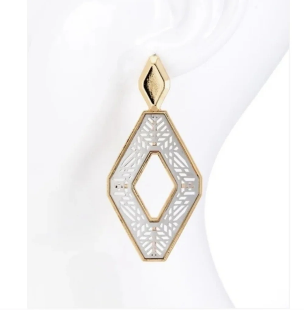 Elegant Gold and White Geometric Earrings